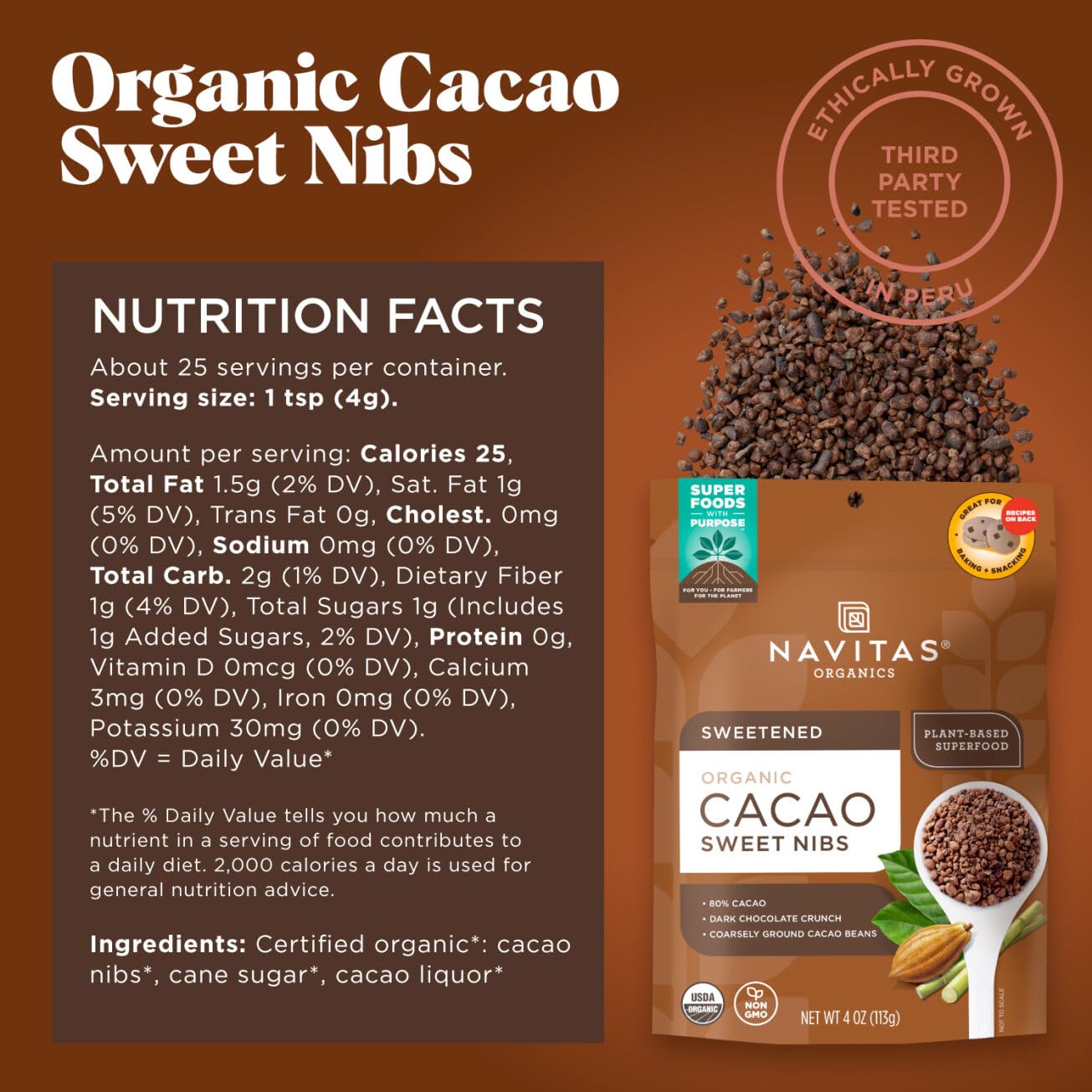 Navitas Naturals, Cacao Nibs Mayan Superfood Organic, 4 Ounce