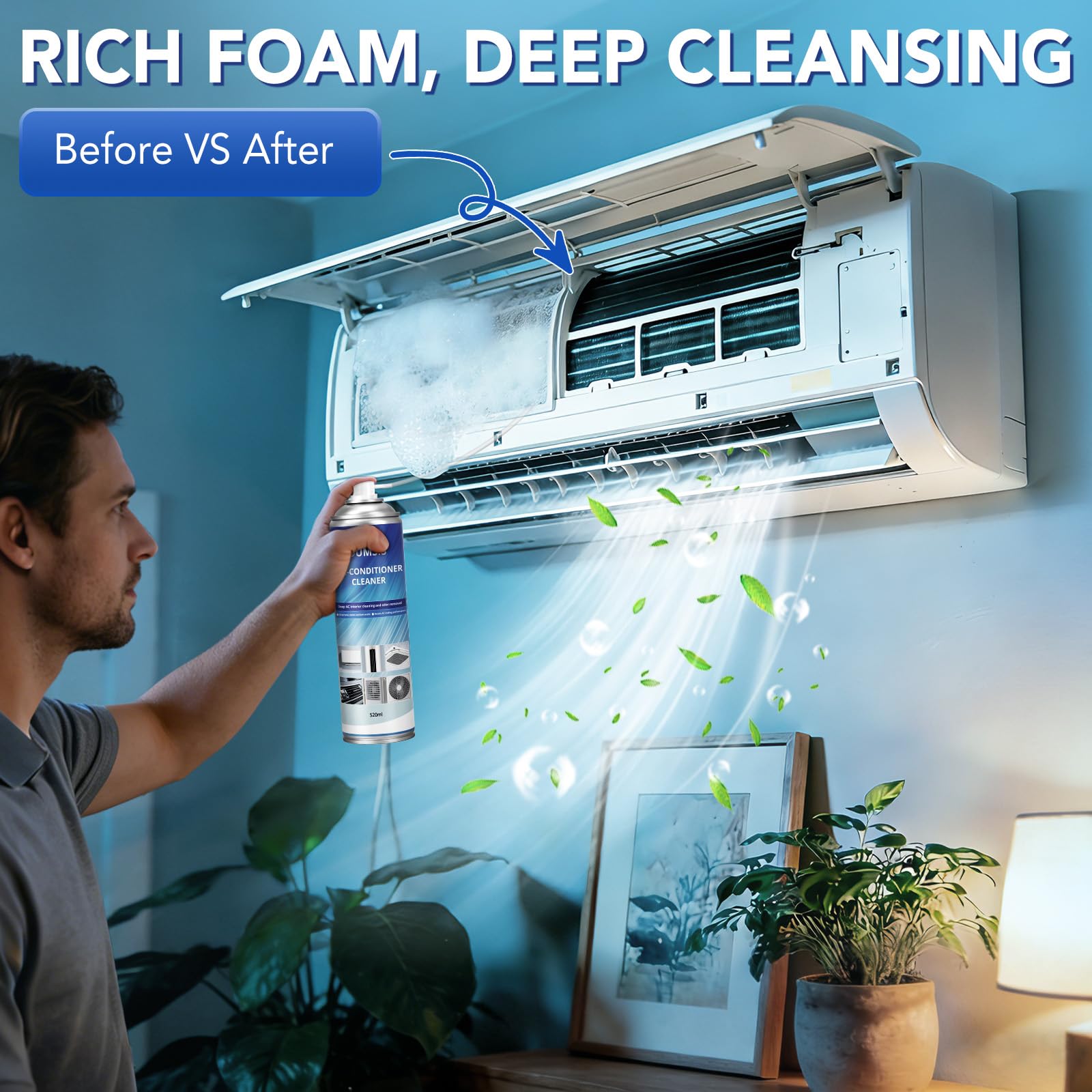 OUMSIS Air Conditioner Cleaner, Professional Cleaner Foam Spray, Foaming Coil Cleaners for AC Unit, Heating, Refrigerator, Multifunctional Cleaner