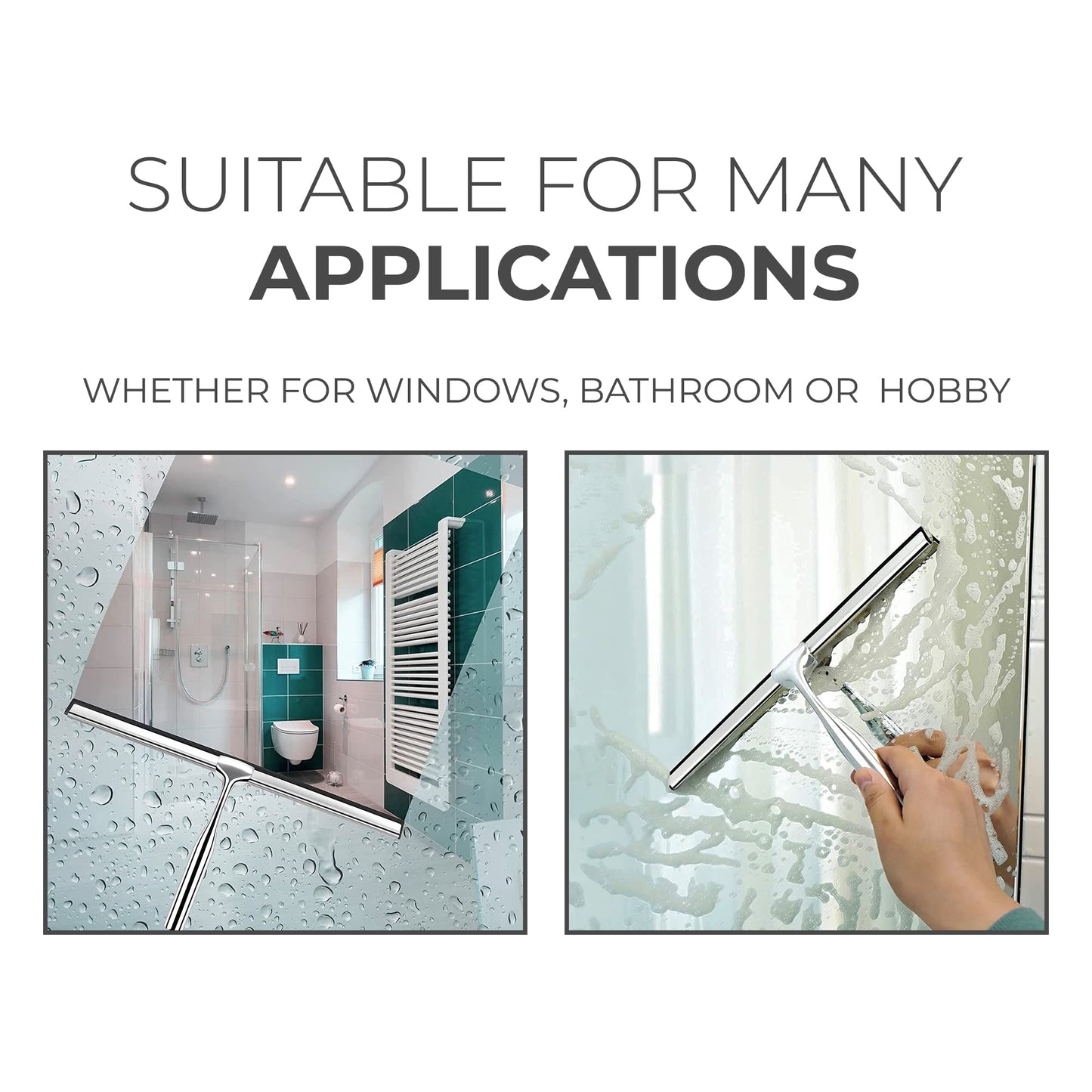 Matte Black Shower Squeegee for Glass Doors with Adhesive Hooks, Squeegee for Shower Glass, Cleaner Tool for Bathroom Household Window Mirror Tile
