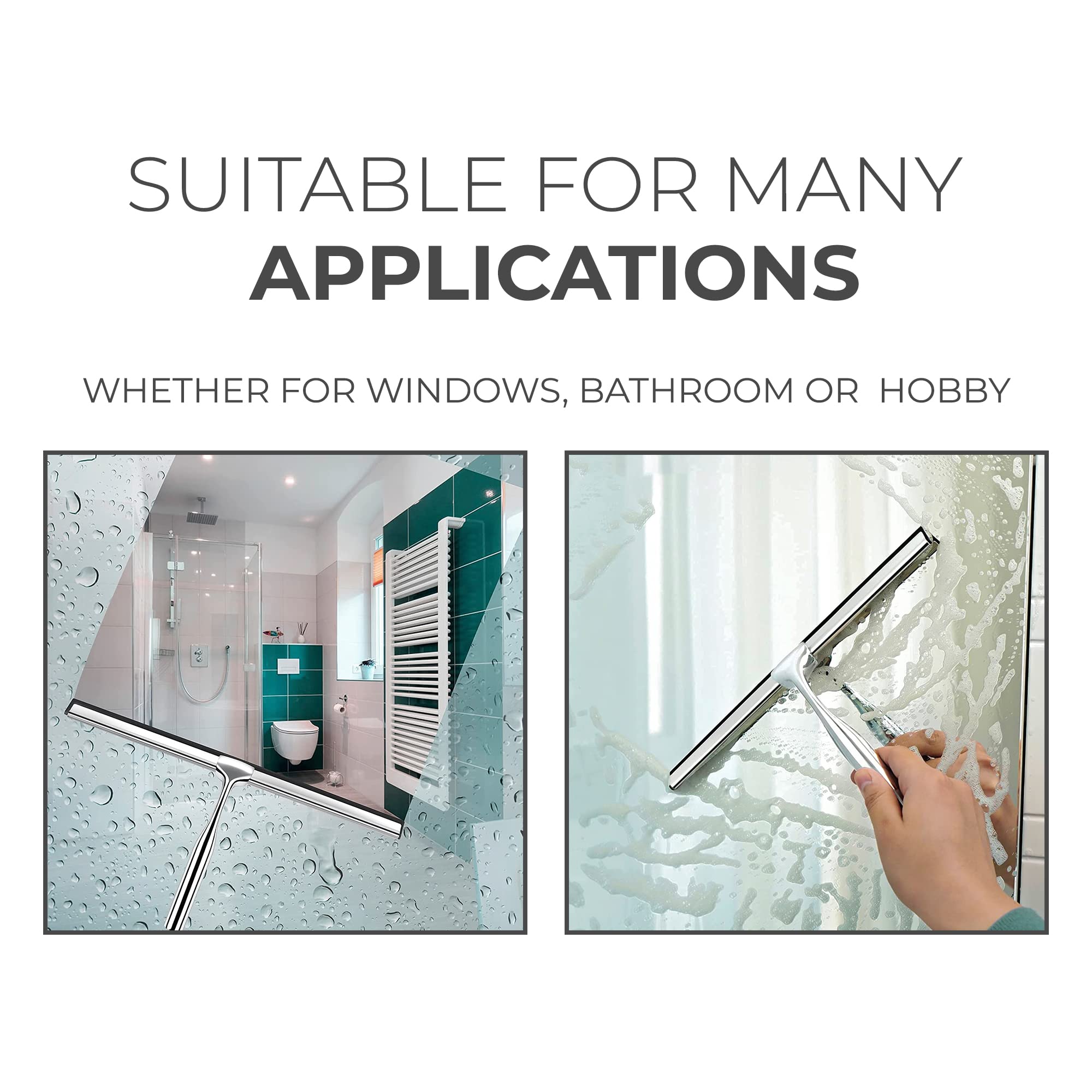 Matte Black Shower Squeegee for Glass Doors with Adhesive Hooks, Squeegee for Shower Glass, Cleaner Tool for Bathroom Household Window Mirror Tile
