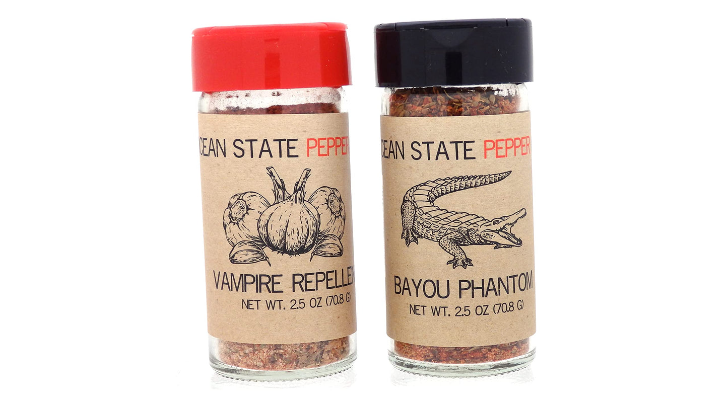 Set of 2 Ocean State Pepper Company Seasoning - Ghost Pepper and Garlic - Bayou Phantom and Vampire Garlic