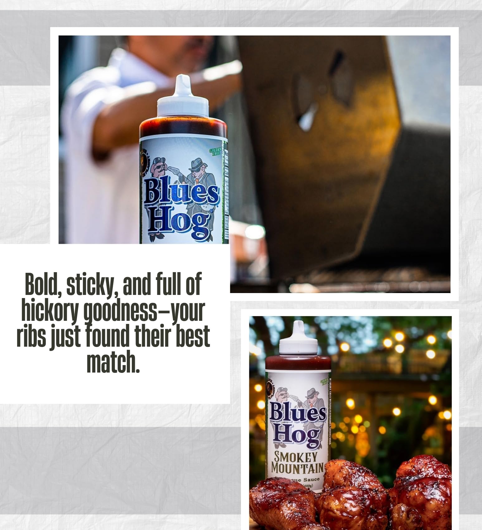 2x Blues Hog BBQ Sauce Smokey Mountain 24 oz Bundle with Flat Chip Brush - Hickory-Smoked Basting and Finishing Sauce for Meats and Sides - Gift Set