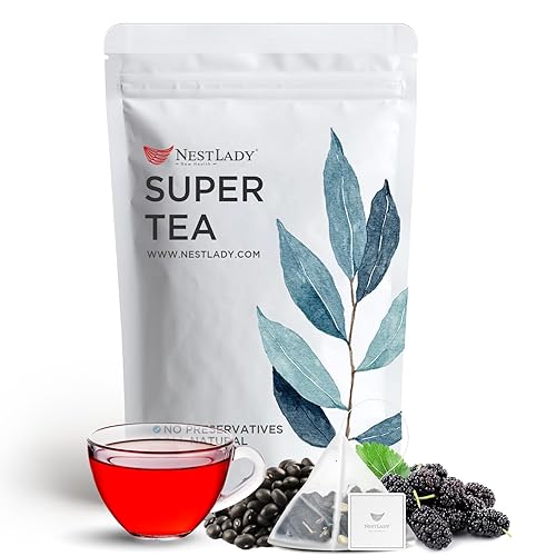 NESTLADY Black Sesame Mulberry Tea, Beans, Goji Berries, Rice Combination Tea, , All Natural Herbal Flower Nourishing Tea Bags (20 Bags, 140g, 7g/Bag)