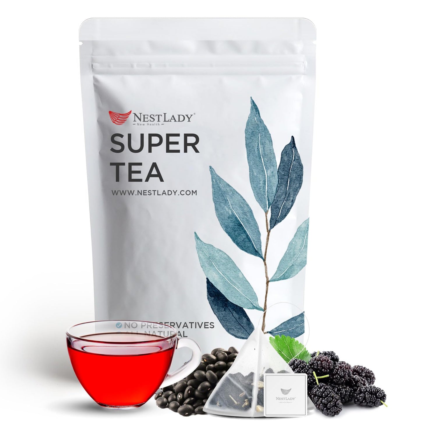 NESTLADY Black Sesame Mulberry Tea, Beans, Goji Berries, Rice Combination Tea, , All Natural Herbal Flower Nourishing Tea Bags (20 Bags, 140g, 7g/Bag)