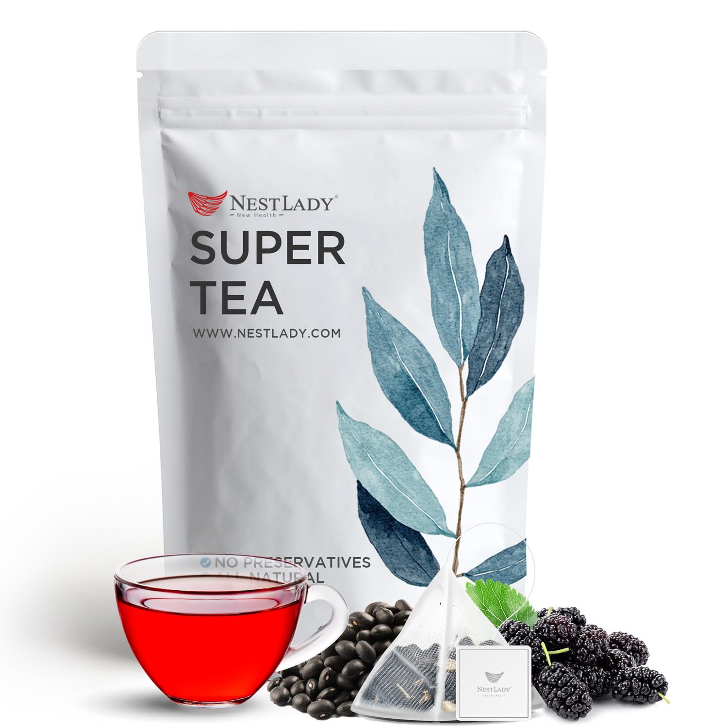 NESTLADY Black Sesame Mulberry Tea, Beans, Goji Berries, Rice Combination Tea, , All Natural Herbal Flower Nourishing Tea Bags (20 Bags, 140g, 7g/Bag)