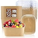 RAIHOMKIT 50 Pack Kraft Paper Bowls, 35oz Rectangular Cardboard Take Out Container with Lids, Large Cardboard Meal Prep Containers, Disposable Paper