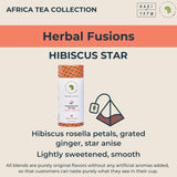 Kazi Yetu - Hibiscus Star - 100% Natural Herbal Blend - Caffeine Free - Biodegradable Pyramid Tea Bags - Hot or Cold Brew - Great for Relaxation