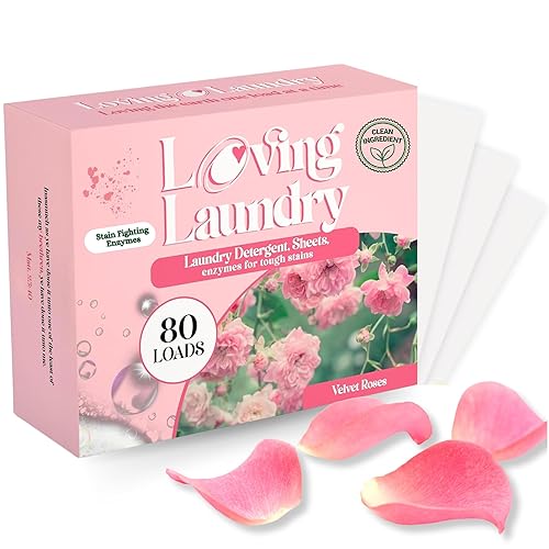 LOVING LAUNDRY- Detergent Sheets Stain Remover Enzymes Laundry Soap - Clean Safe Ingredients Ultra Concentrated -(80 Loads) Velvet Roses Scent