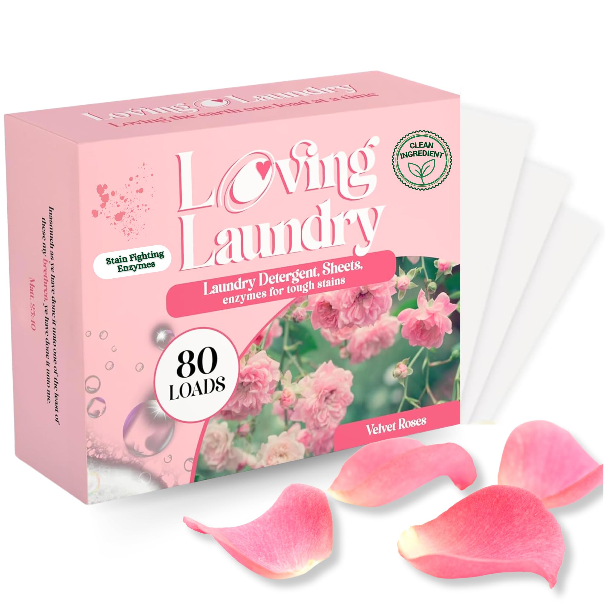LOVING LAUNDRY- Detergent Sheets Stain Remover Enzymes Laundry Soap - Clean Safe Ingredients Ultra Concentrated -(80 Loads) Velvet Roses Scent