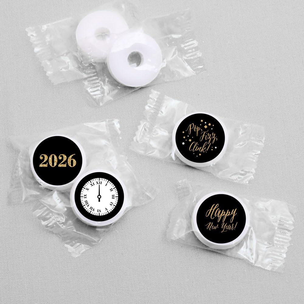 Big Dot of Happiness New Year's Eve - Gold - 2026 New Years Eve Party Round Candy Sticker Favors - Labels Fit Chocolate Candy (1 Sheet of 108)