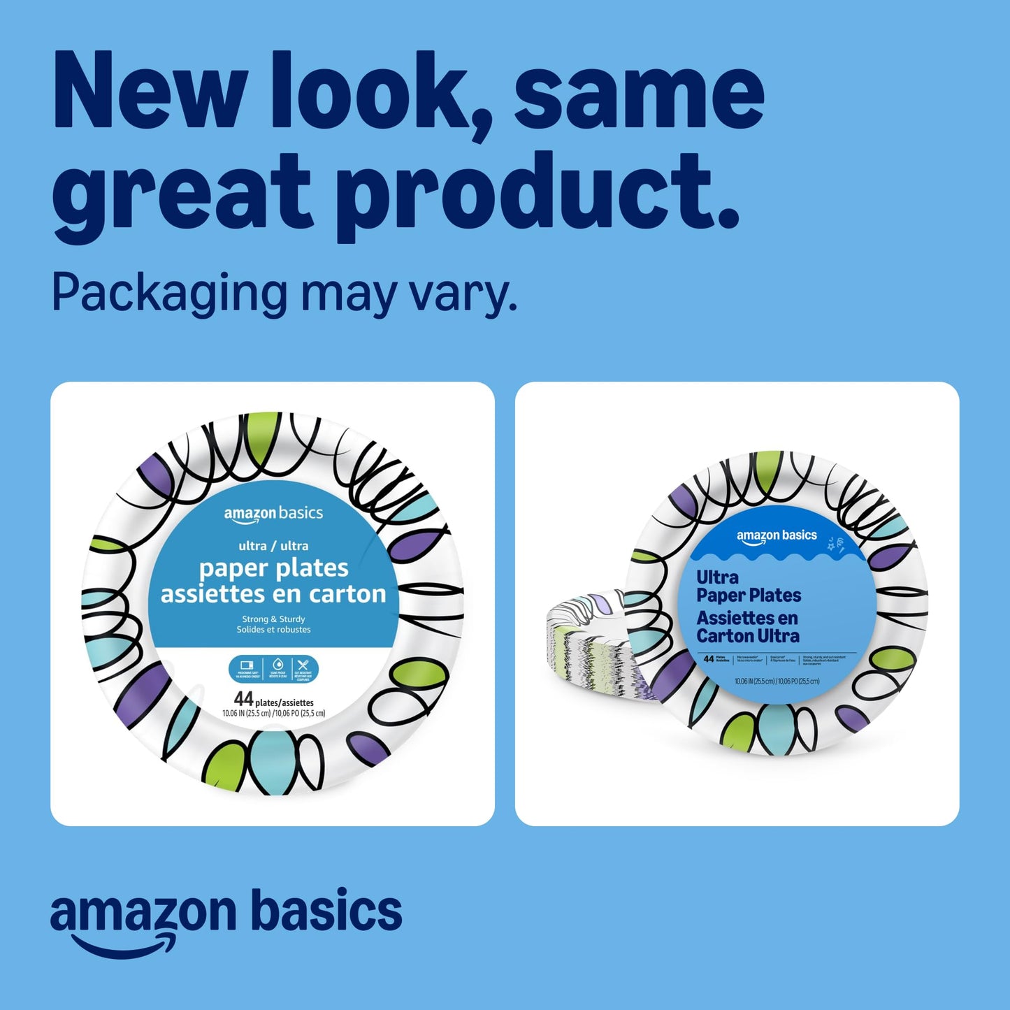 Amazon Basics Ultra Paper Plates, 10 Inch, Disposable, 44 Count, Packaging May Vary