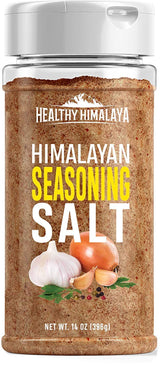 Himalayan Seasoning Salt with Pepper, Garlic, and Onion - Natural Himalayan Pink Salt for Grilling, Cooking, and Finishing - 14 oz Shaker, Healthy