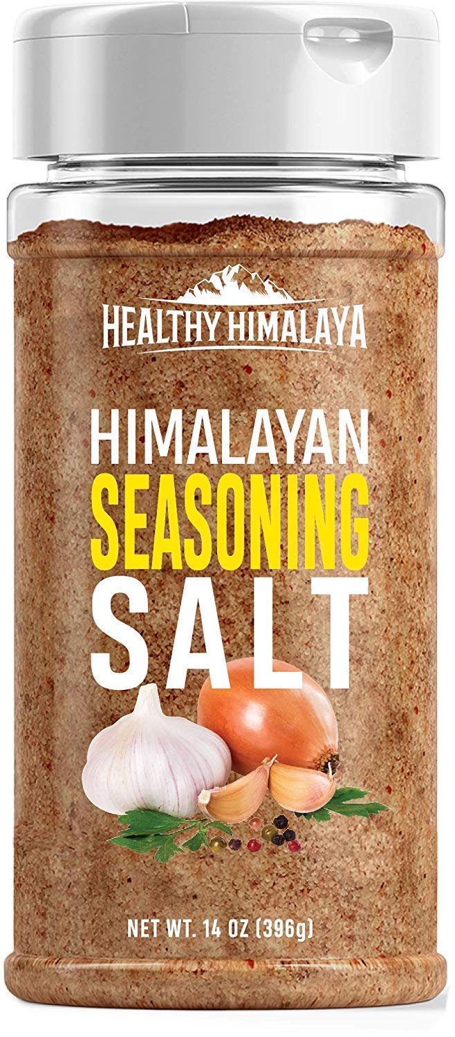 Himalayan Seasoning Salt with Pepper, Garlic, and Onion - Natural Himalayan Pink Salt for Grilling, Cooking, and Finishing - 14 oz Shaker, Healthy
