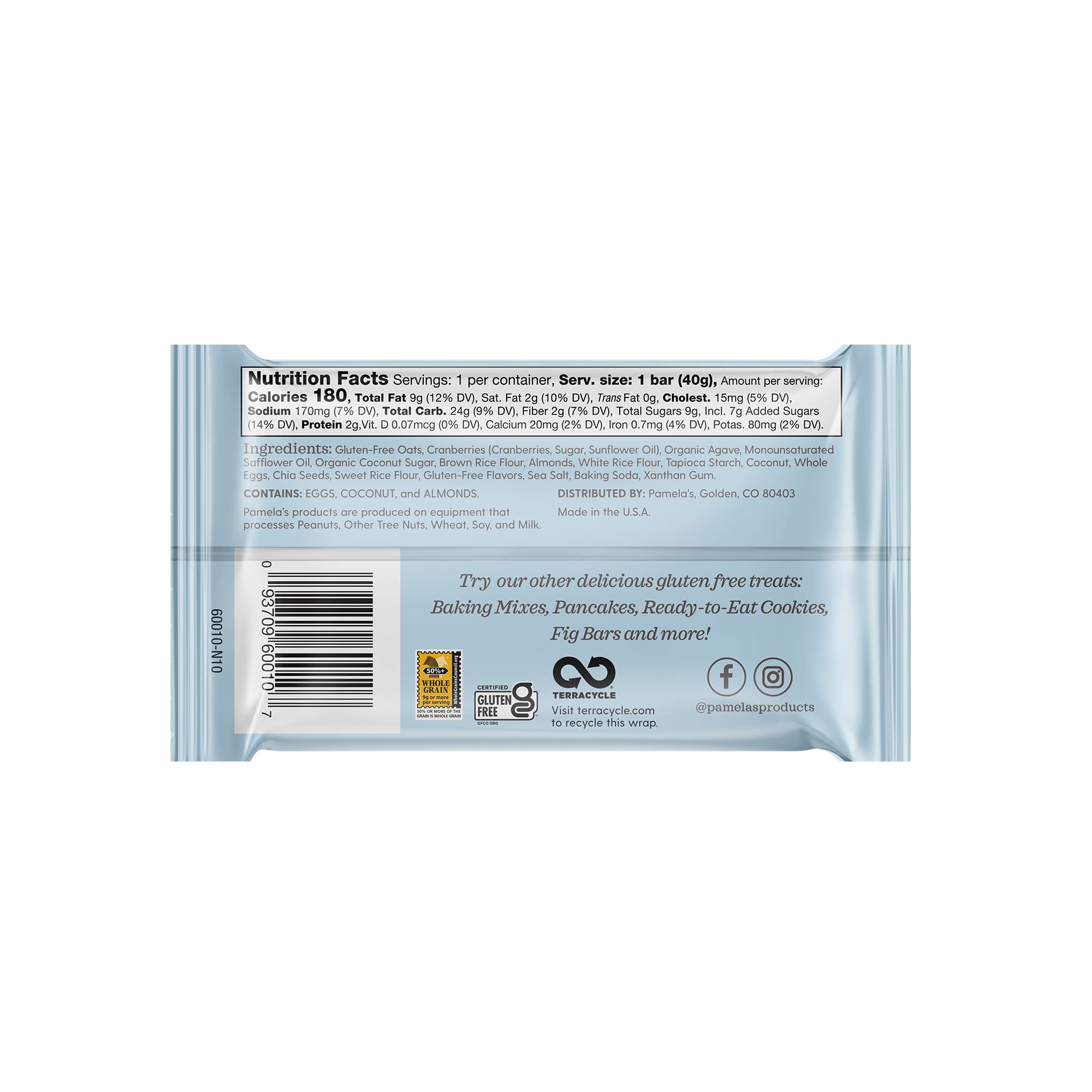 Pamela's Products Gluten Free Whenever Bars (Oat Cranberry Almond, Pack - 3)