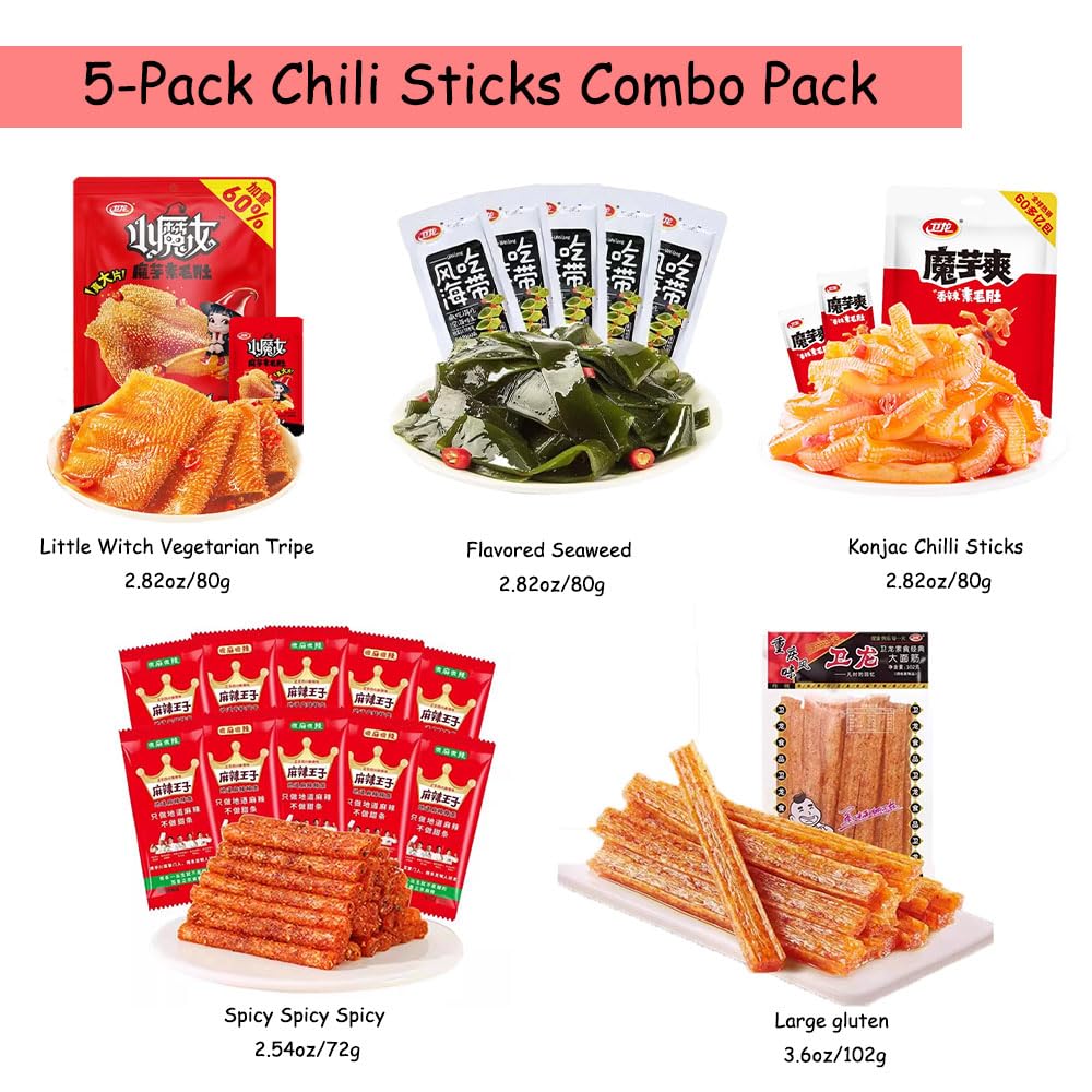 Phuumy 13.9oz 5 Packaging Latiao Spicy Strips,Uniform Pores, Fully Absorbing Seasonings,Different Tastes Chinese Snacks