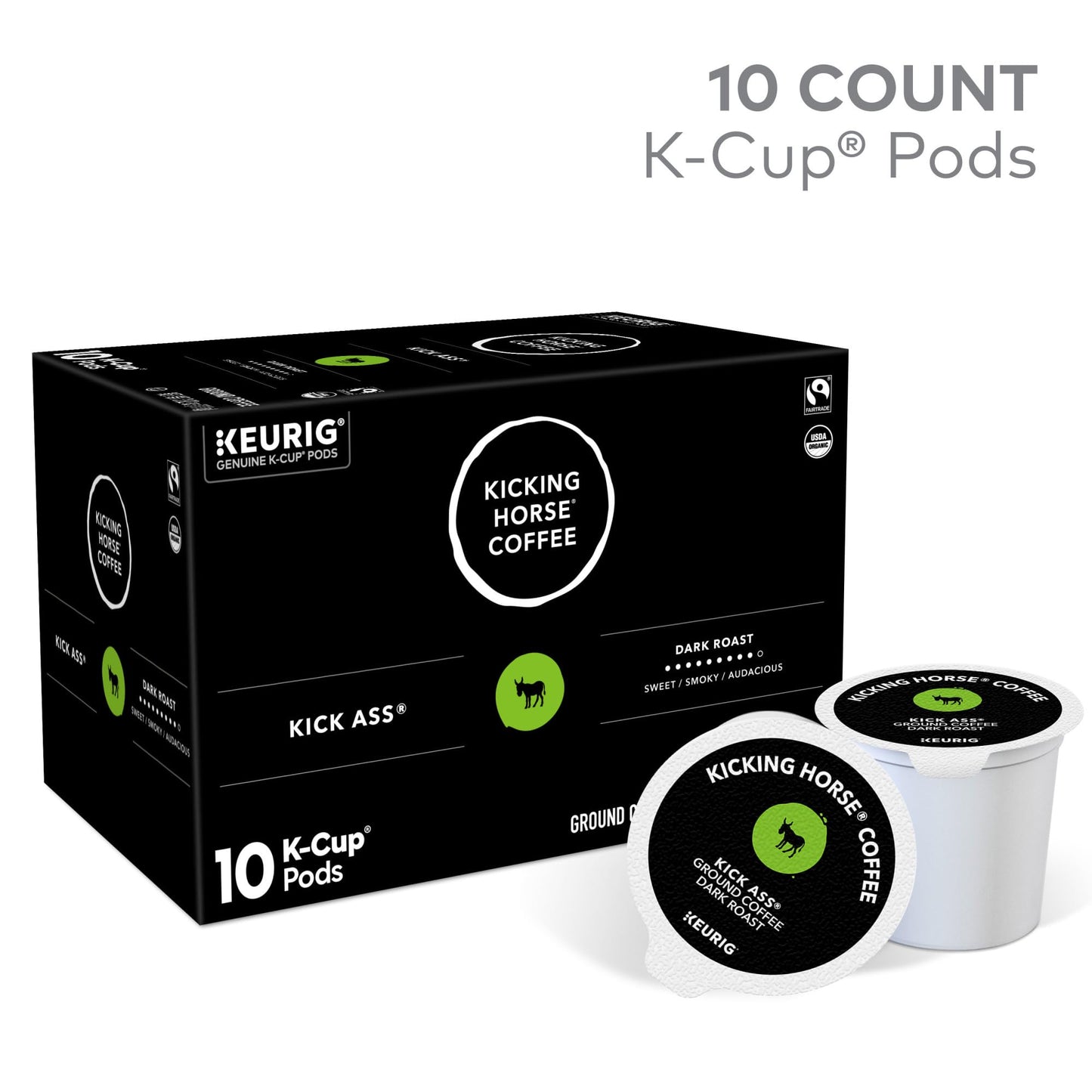 Kicking Horse Coffee, Kick Ass, Single Serve Keurig K-Cup Pods, Dark Roast Coffee, 10-Count Box