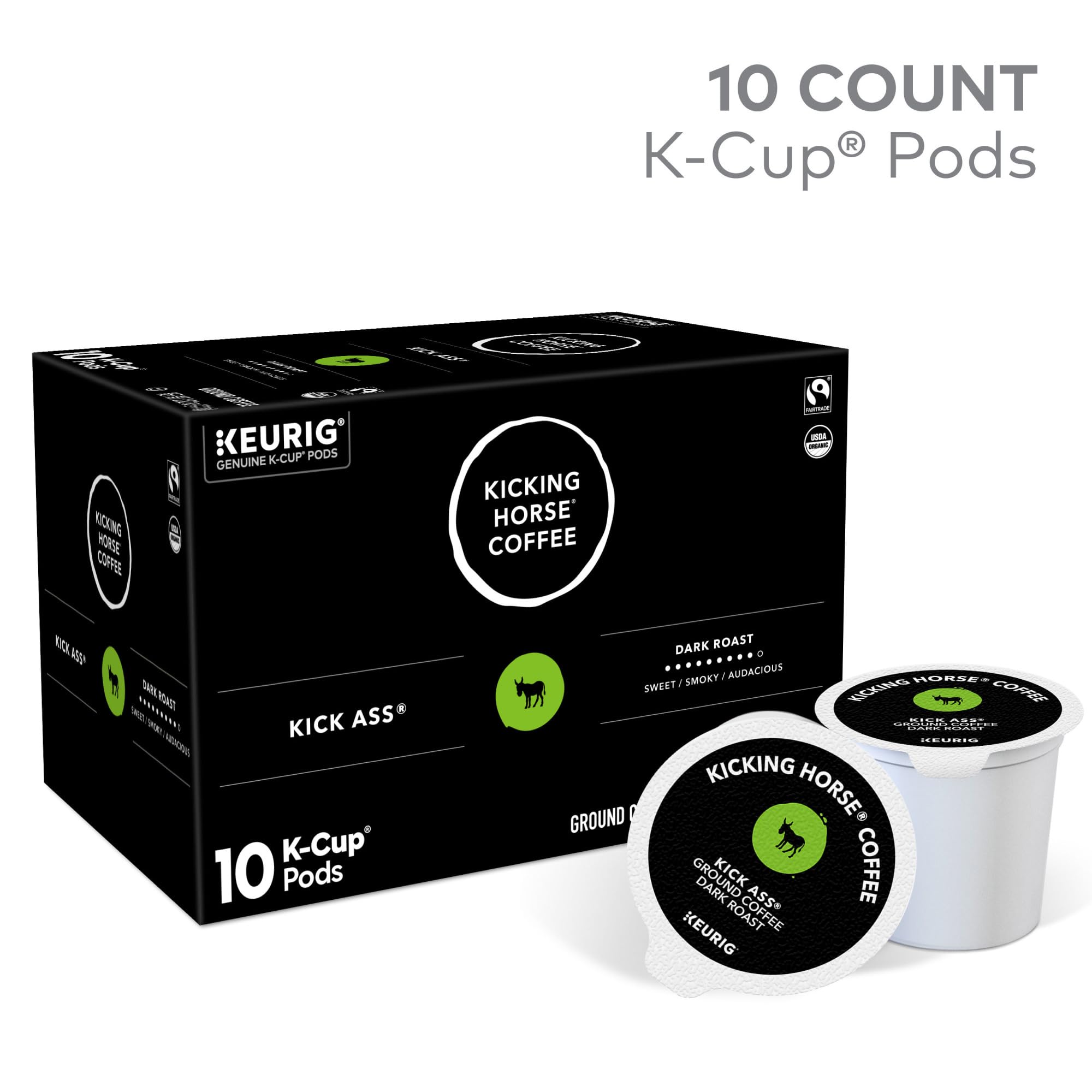 Kicking Horse Coffee, Kick Ass, Single Serve Keurig K-Cup Pods, Dark Roast Coffee, 10-Count Box