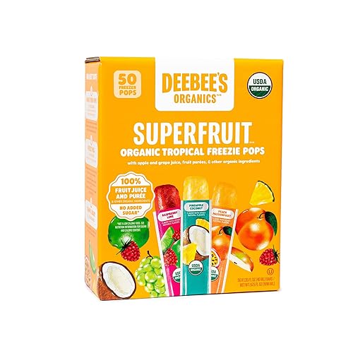 DeeBee's Organics Tropical SuperFruit Freezie Pops, No Added Sugars, No Artificial Flavors or Colors (Pack of 50)