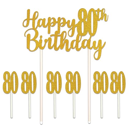 Gold Glitter 80th Birthday Cake Topper - 1 Pc
