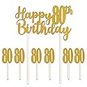 Gold Glitter 80th Birthday Cake Topper - 1 Pc