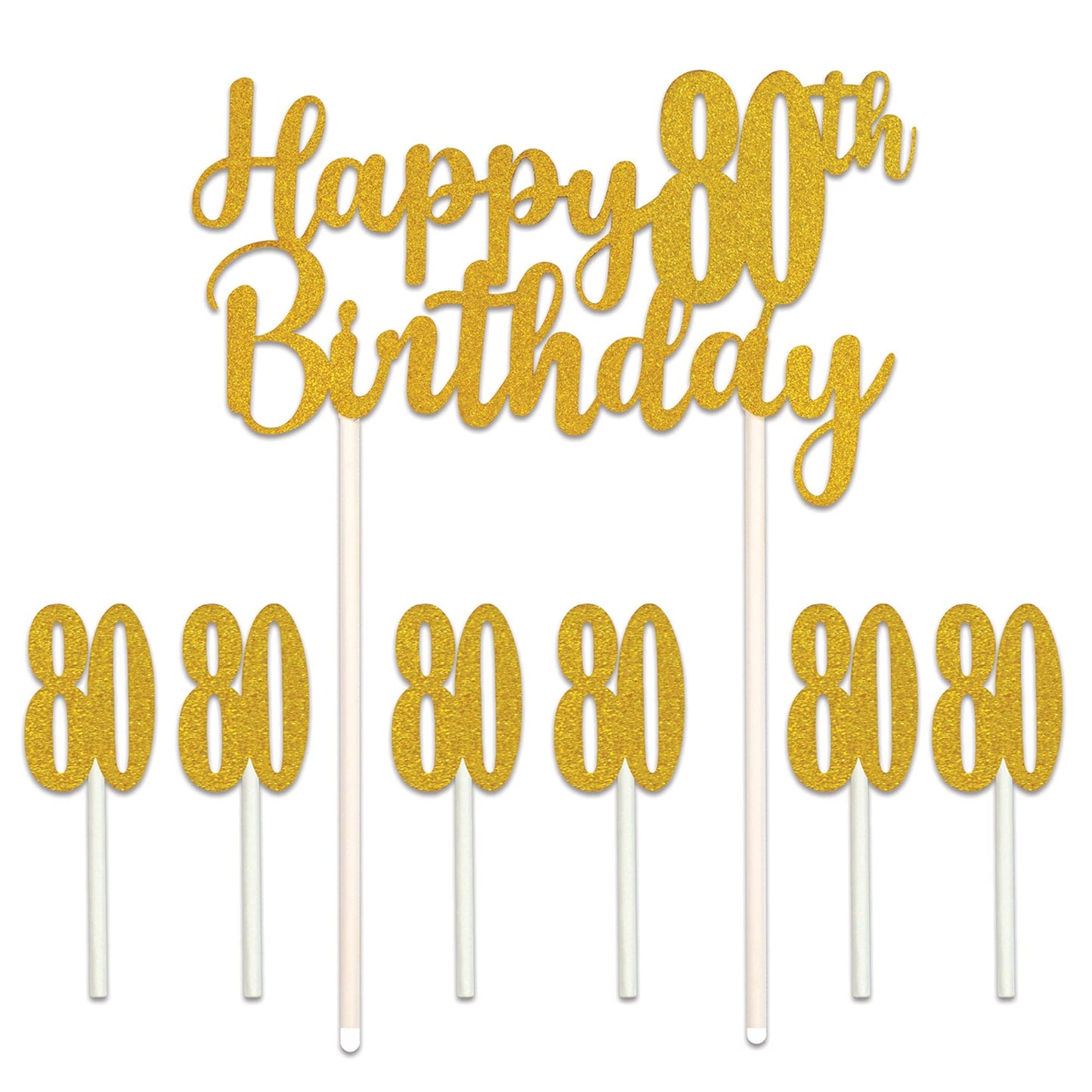 Gold Glitter 80th Birthday Cake Topper - 1 Pc