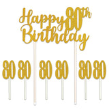 Gold Glitter 80th Birthday Cake Topper - 1 Pc