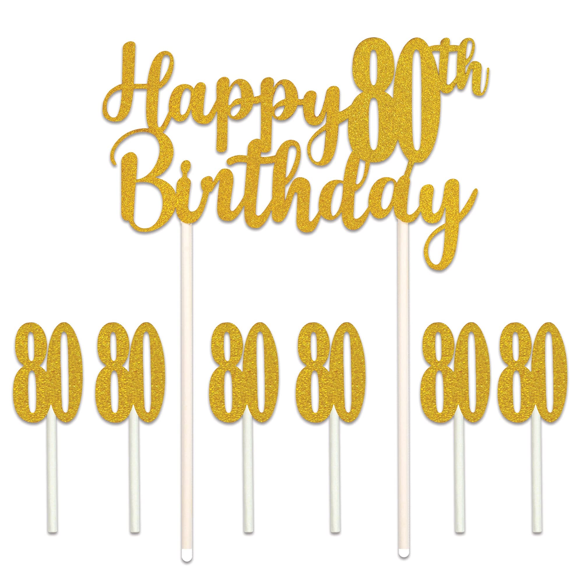 Gold Glitter 80th Birthday Cake Topper - 1 Pc