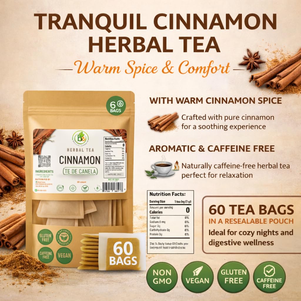 Canela Té (Cinnamon Tea) - 60 Tea Bags - 100% Natural, Vegan, Herbal - Gluten-Free, Non-GMO - by Bexpertsusa