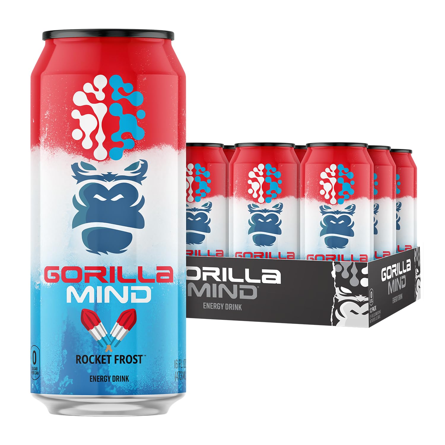 Gorilla Mind Energy Drink | Unmatched Energy · Amplified Focus | N-Acetyl-L-Tyrosine, Alpha-GPC, 200mg Caffeine, Uridine, Saffron | 0 Sugar Or