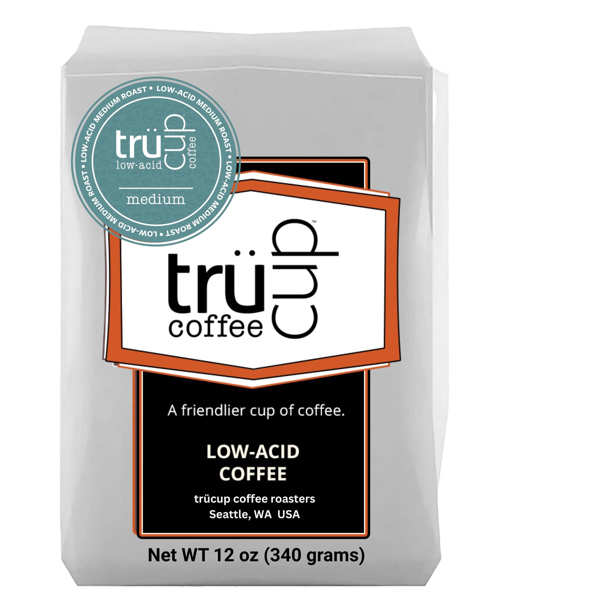 trücup Low Acid Coffee, Ground Coffee Medium Roast - Drip Grind 12 Oz, Natural Water&Steam Process 60% Less Acid, Smooth Flavor, Stomach-Friendly Rich