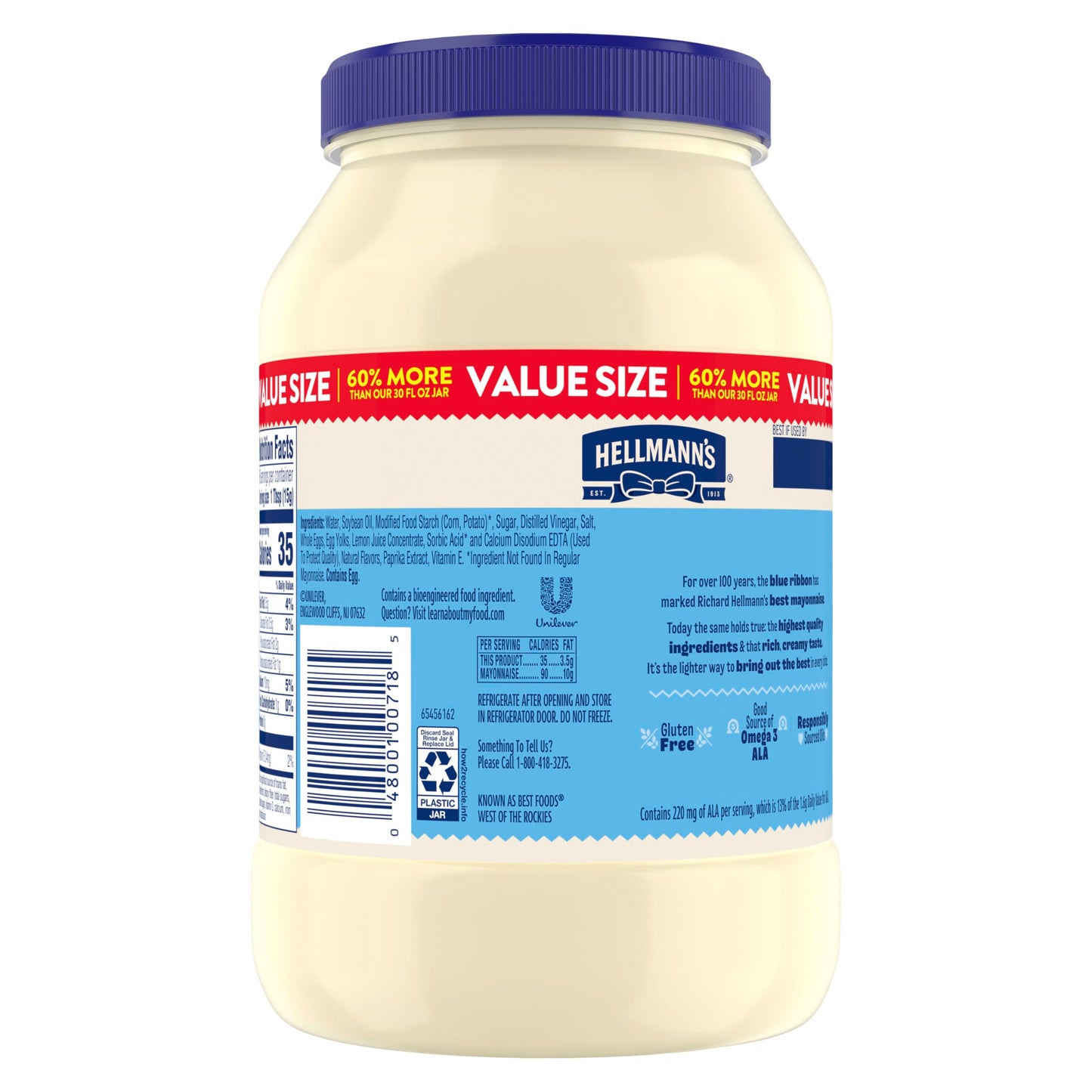 Hellmann's Creamy Light Mayonnaise Light Mayo Made with Cage Free Eggs 48 FL oz