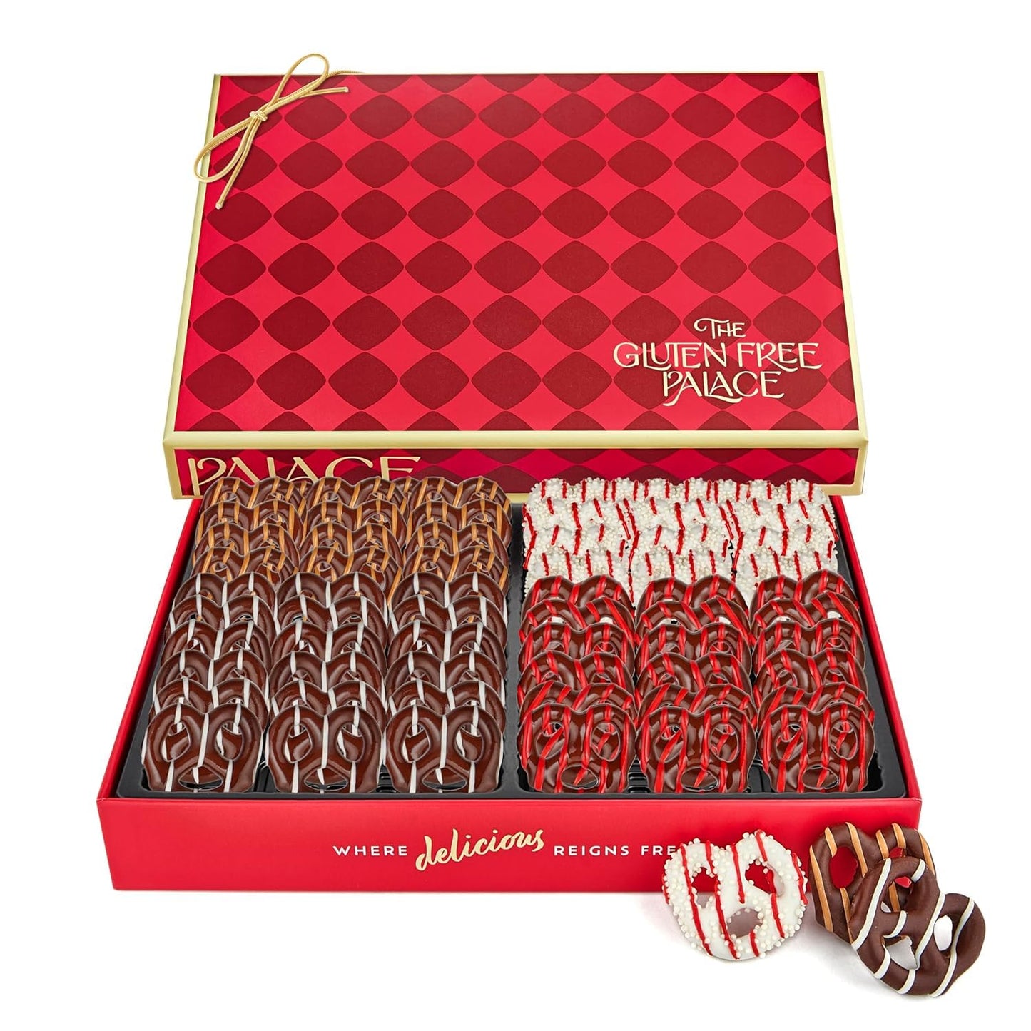 Gluten Free Palace Gift Box - Gourmet Gluten Free Father's Day Chocolate Covered Pretzels - Sweet & Salty Crunchy Treat Basket for Congratulation