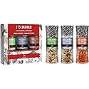 Soeos Spice Seasoning Set of 3, 4.98 oz(142 g), with Integrated Grinders, Salt and Pepper Grinder Set, Spicy Garlic, Garlic & Herbs, BBQ Seasoning