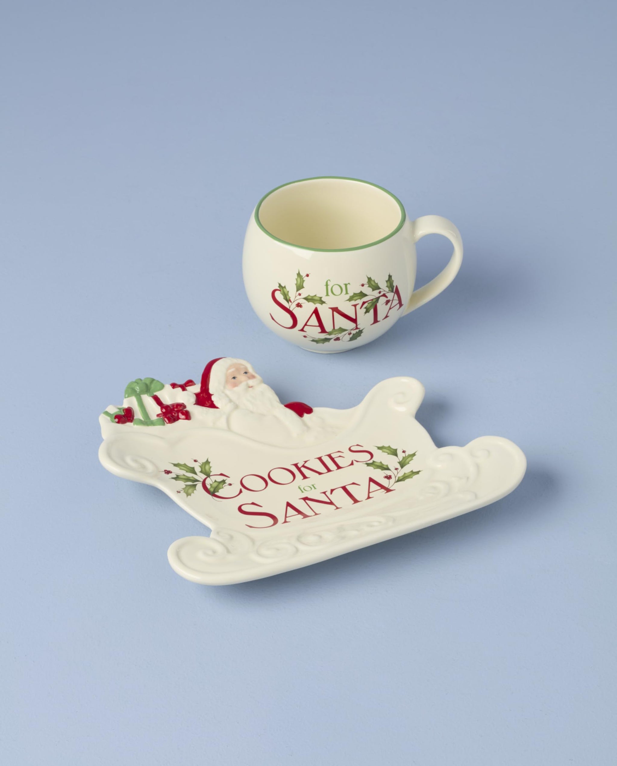 Lenox Serveware, Holiday Cookies & Milk for Santa 2-Piece Set, Service for 1, 11 Oz Cup, Porcelain, Dishwasher Safe, Christmas Cookie Plate & Coffee