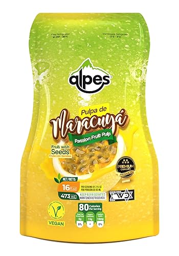 Alpes Premium Passion Fruit Pulp with seeds, 100% Real Fruit, Tropical Maracuya (Lilikoi). Ideal for Cocktails, Juices, Smoothies, Desserts, Gourmet