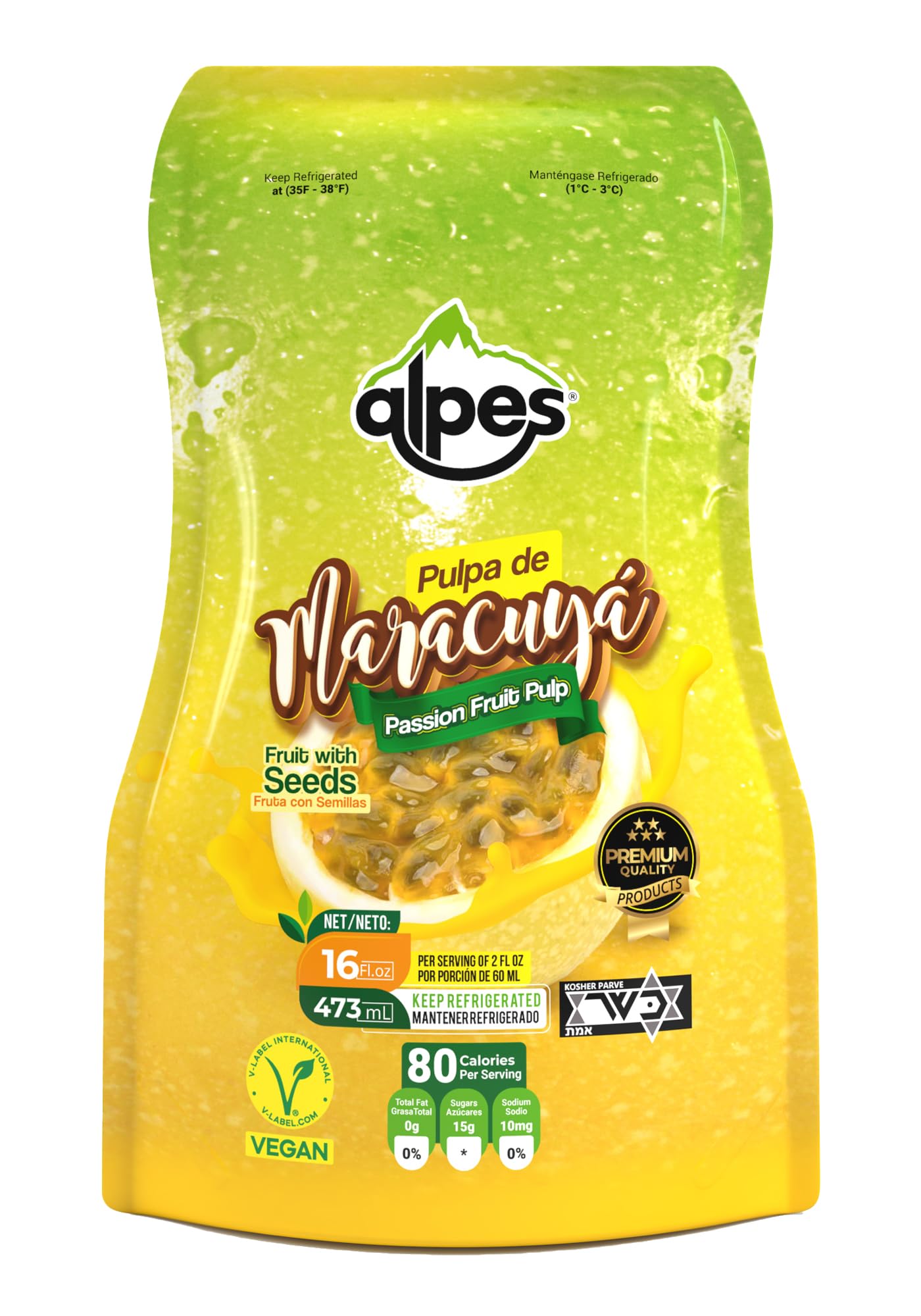 Alpes Premium Passion Fruit Pulp with seeds, 100% Real Fruit, Tropical Maracuya (Lilikoi). Ideal for Cocktails, Juices, Smoothies, Desserts, Gourmet