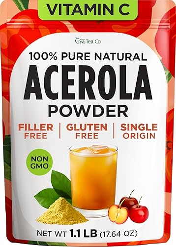 Gya Tea Co Acerola Cherry Powder 1.1 lb (17.64 oz), 52 Servings, - Natural Vitamin C Superfood Acerola Powder for Drinks, Smoothies, Beverages