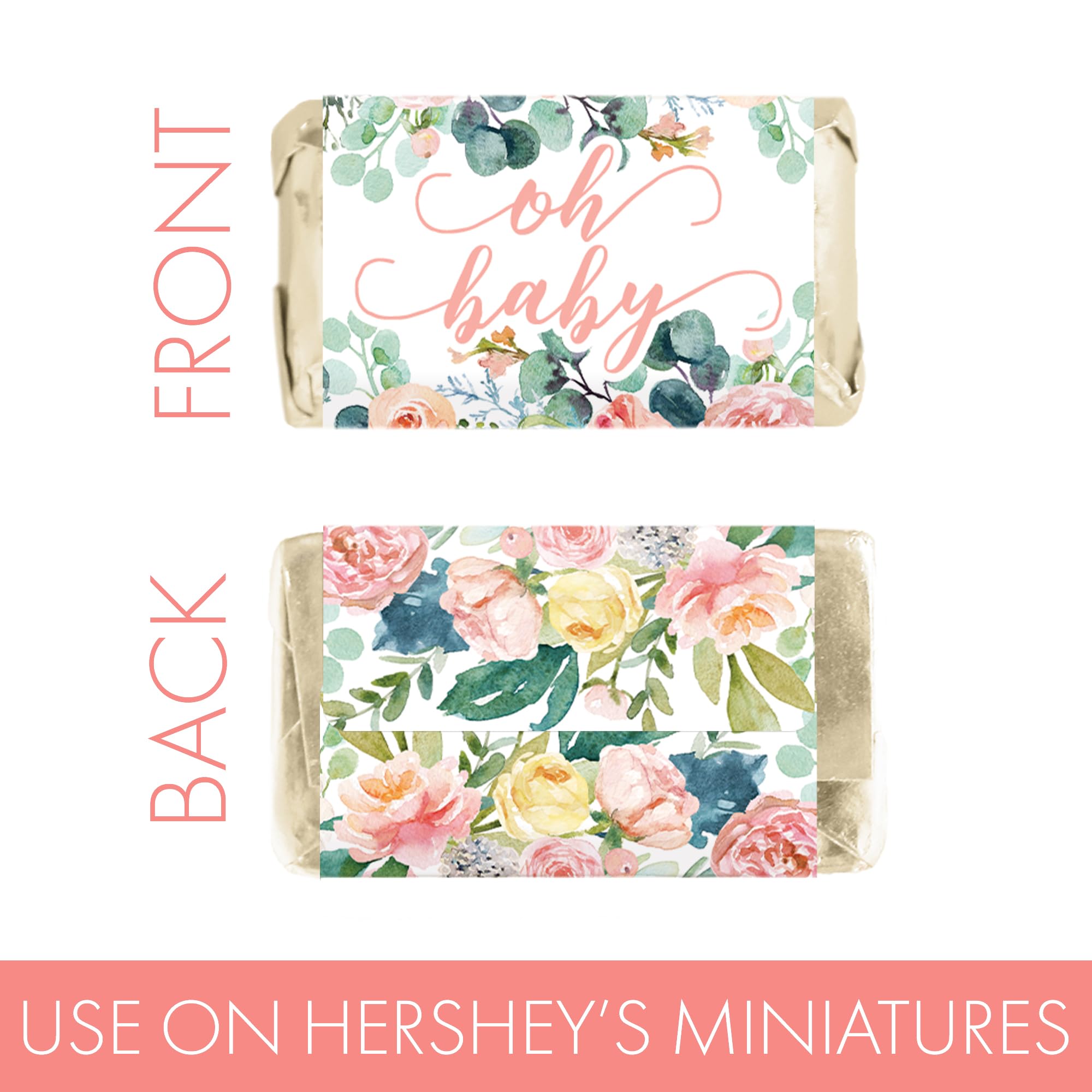 Baby in Bloom Baby Shower Favor Stickers for Miniature Chocolates, Pink Floral Boho Girl Candy Wrappers - 42 Count