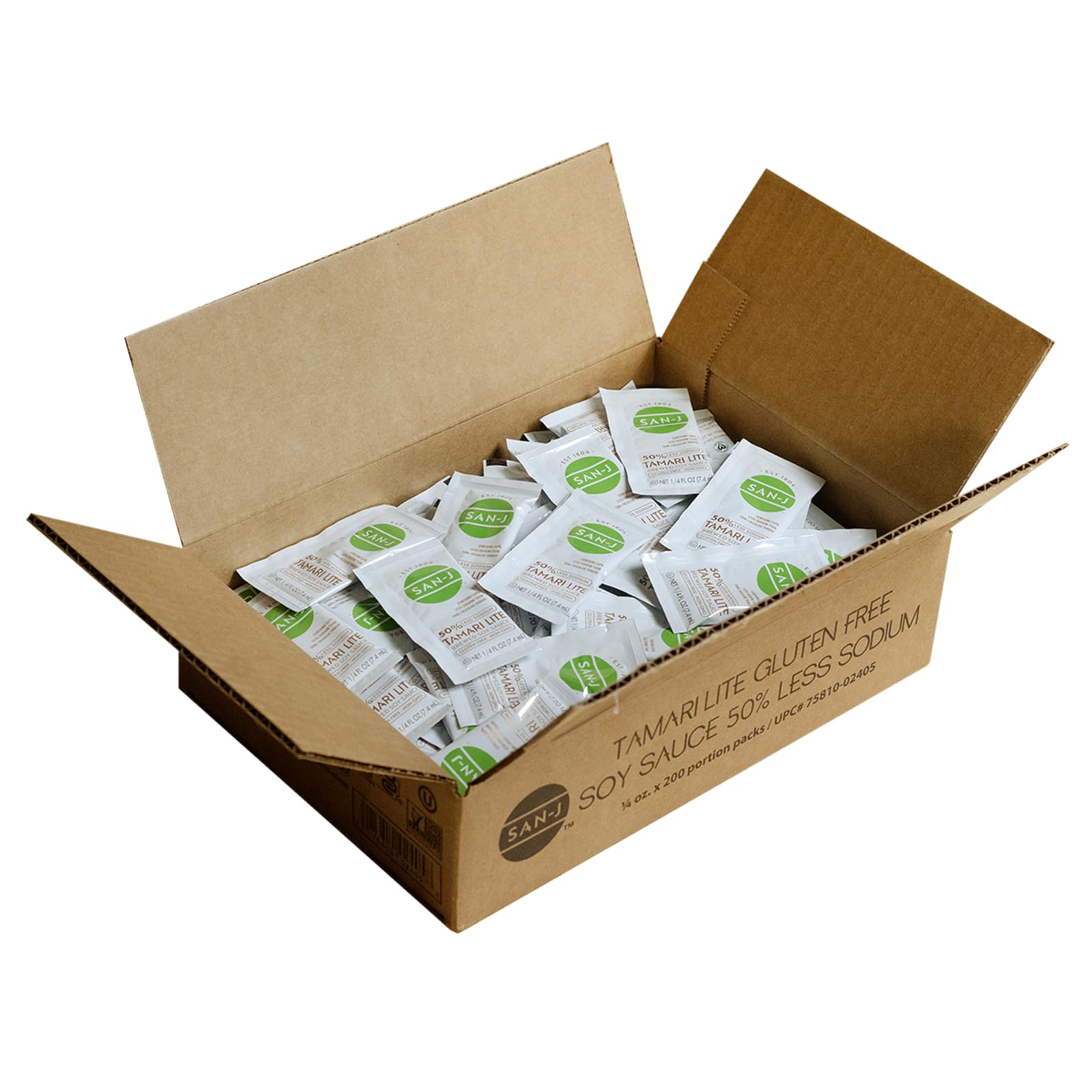 San-J Tamari Lite Soy Sauce, 50% Less Sodium, Portion Packets, 1/4oz, 200Pk