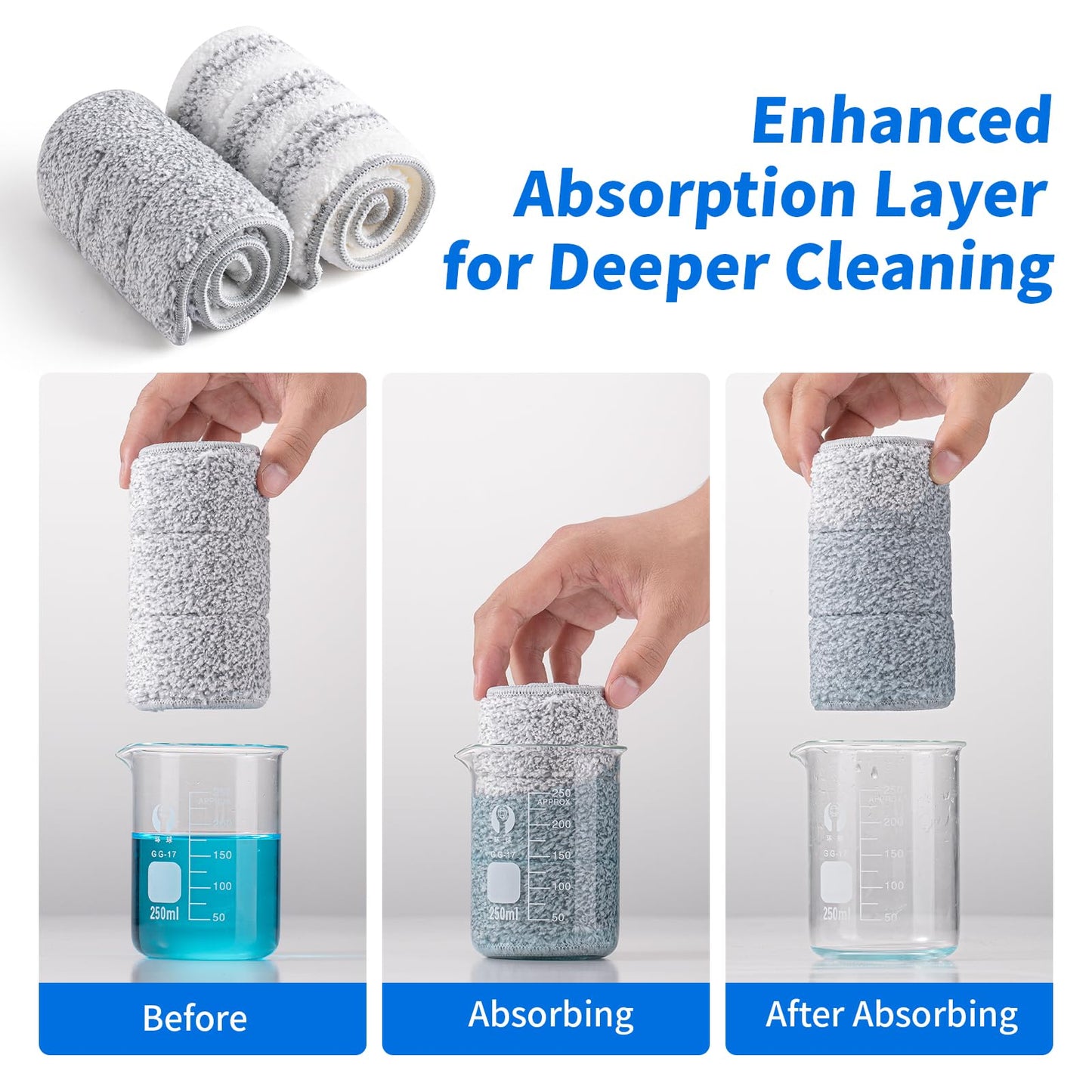 Oshang Flat Mop Head Refill, 13" X 4.9" Flat Mop Pads, Microfiber Mop Pads Flat Mop Replacement Heads (4-Pack) (White and Grey)