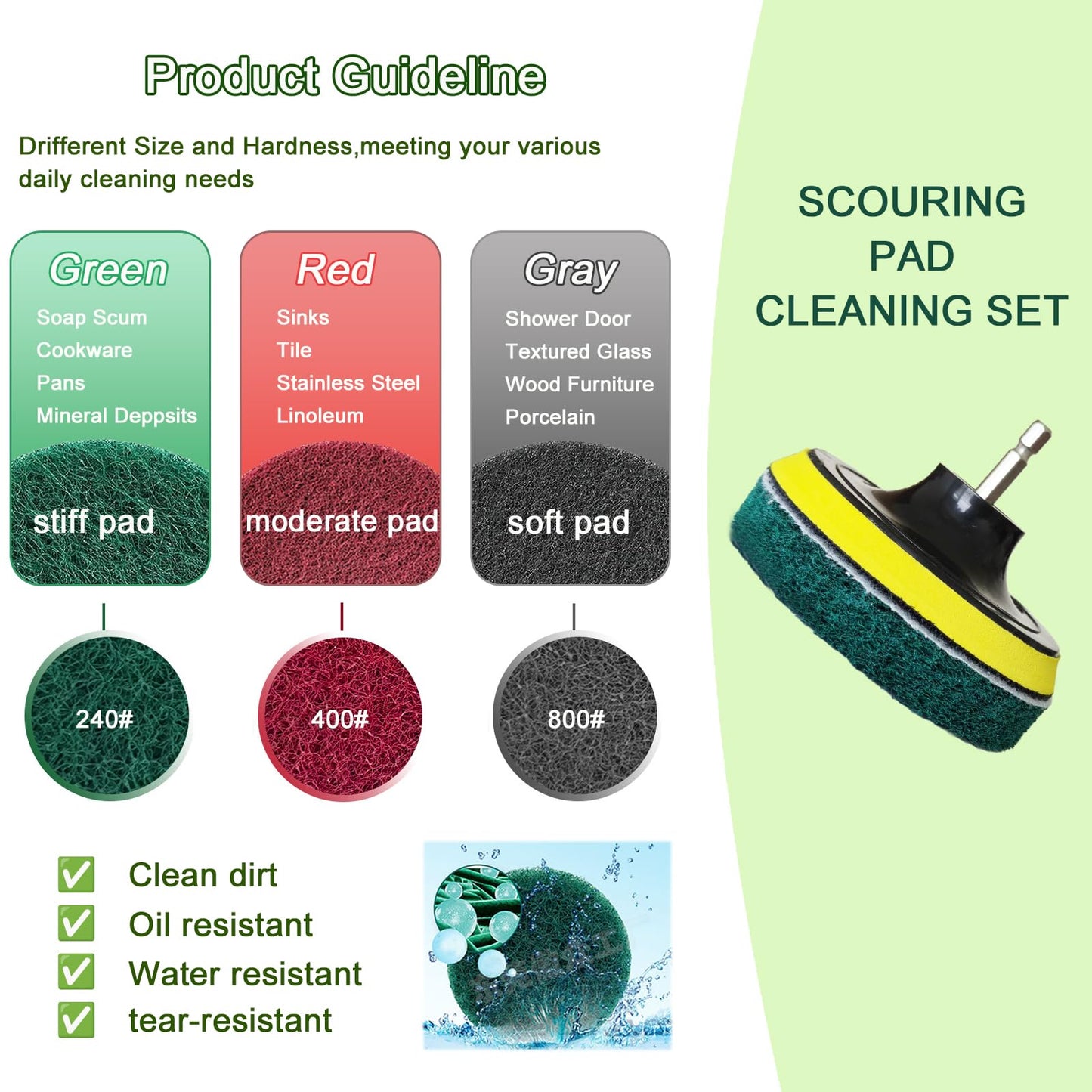 4 Inch Drill Brush Attachments for Cleaning Household Drill Brush Scrubber for Bathroom & Kitchen with Disc Pad Holder and Adapter?9 Scouring Pads?3