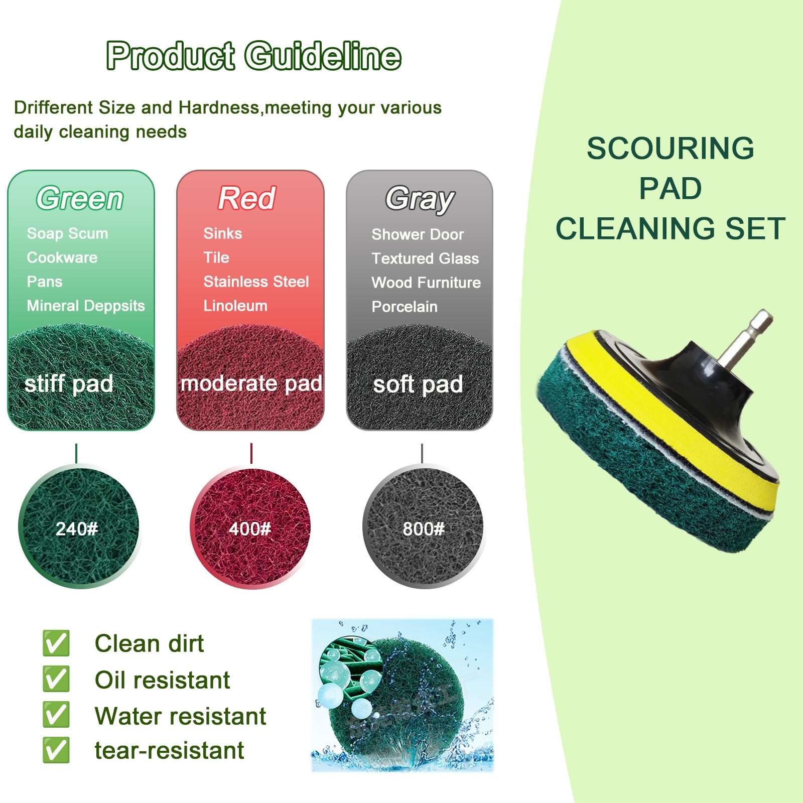 4 Inch Drill Brush Attachments for Cleaning Household Drill Brush Scrubber for Bathroom & Kitchen with Disc Pad Holder and Adapter?9 Scouring Pads?3
