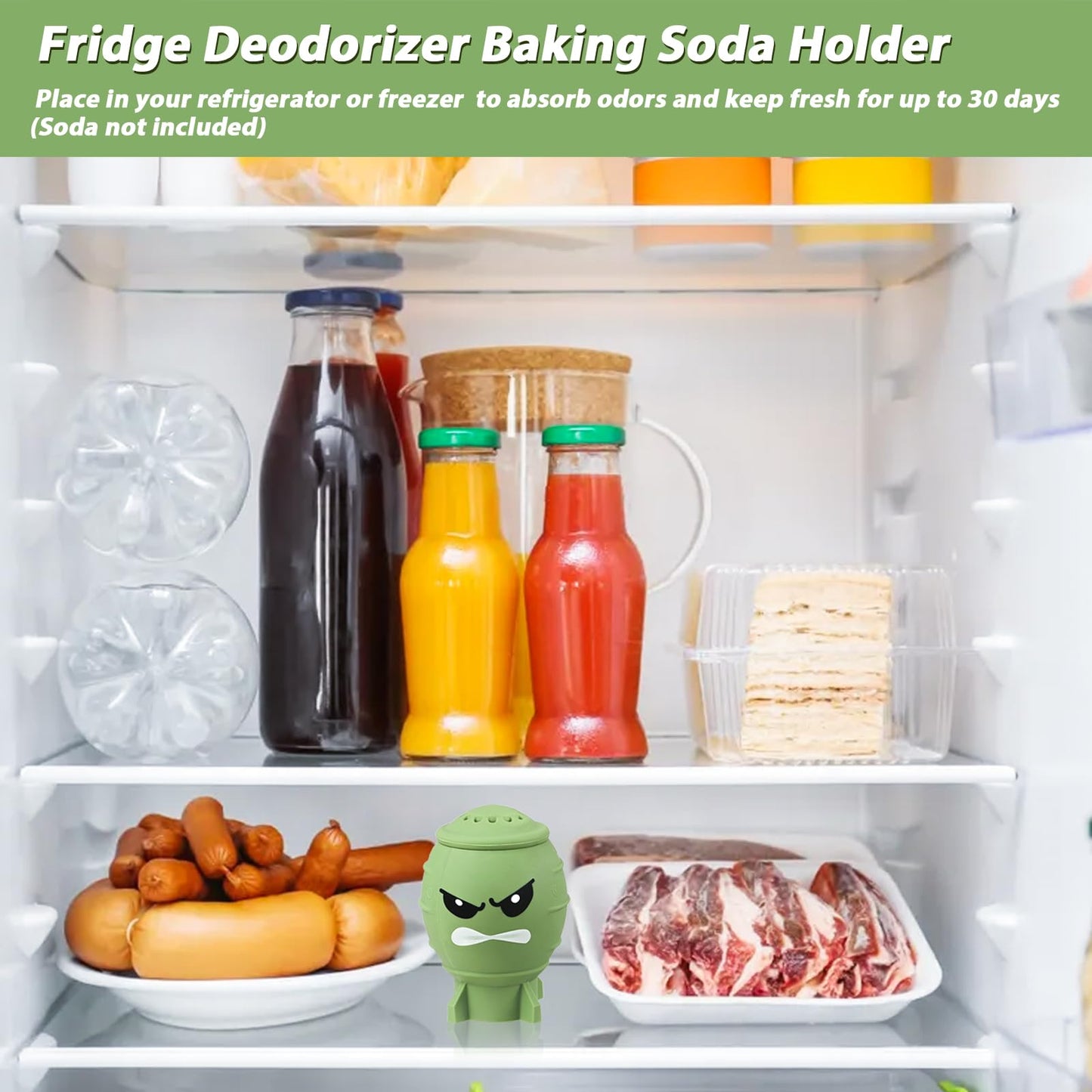 Koluti Fun Guy Fridge Deodorizer, Baking Soda Holder for Refrigerator Odor Absorber, Cute Freezer Smell Eliminator and Reusable Silicone Freshener