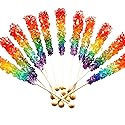 Rainbow Rock Candy - Colorful Rock Candy Sticks Individually Wrapped Extra Large (12 pieces - 22 grams per pop) Old Fashioned Crystal Candy for Candy