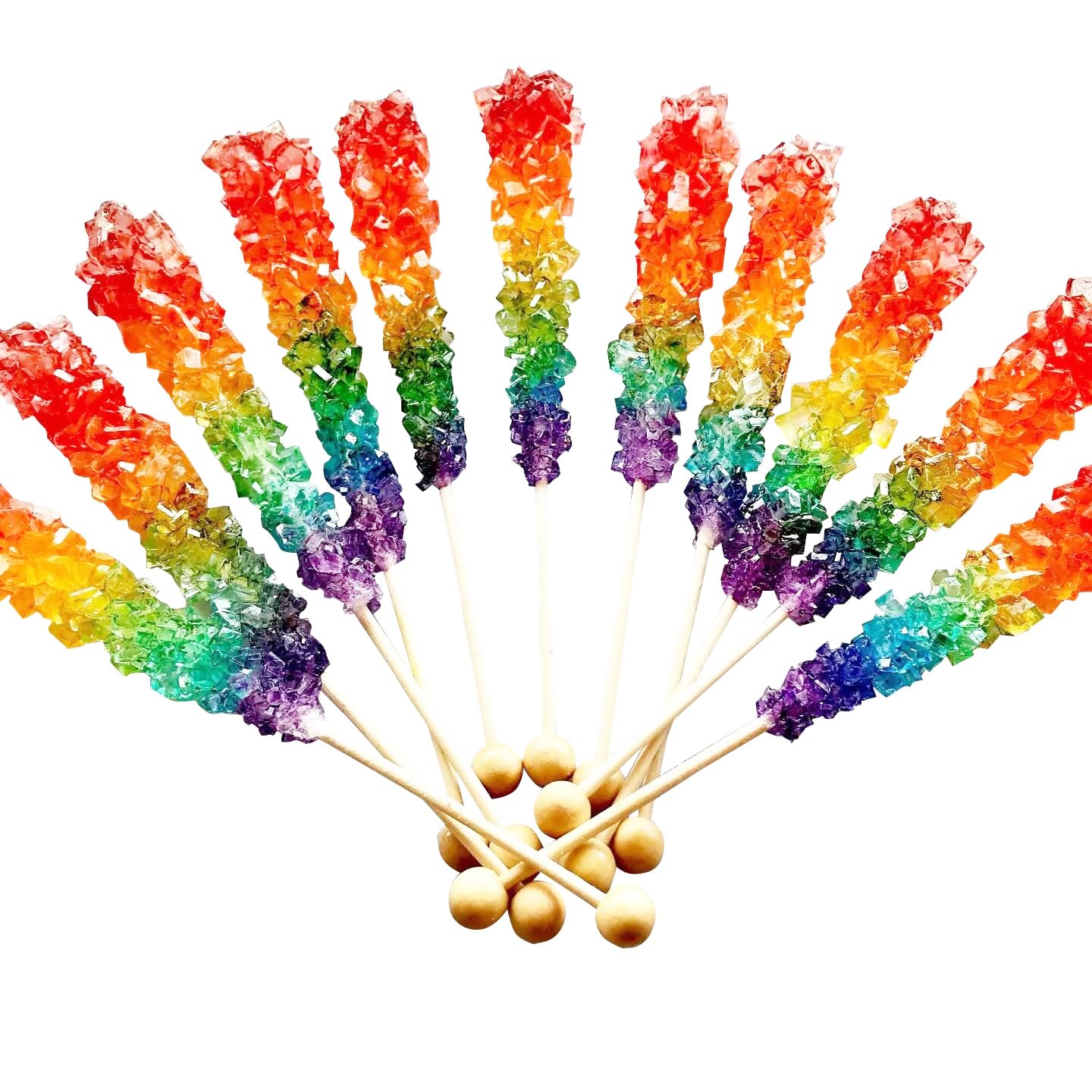 Rainbow Rock Candy - Colorful Rock Candy Sticks Individually Wrapped Extra Large (12 pieces - 22 grams per pop) Old Fashioned Crystal Candy for Candy
