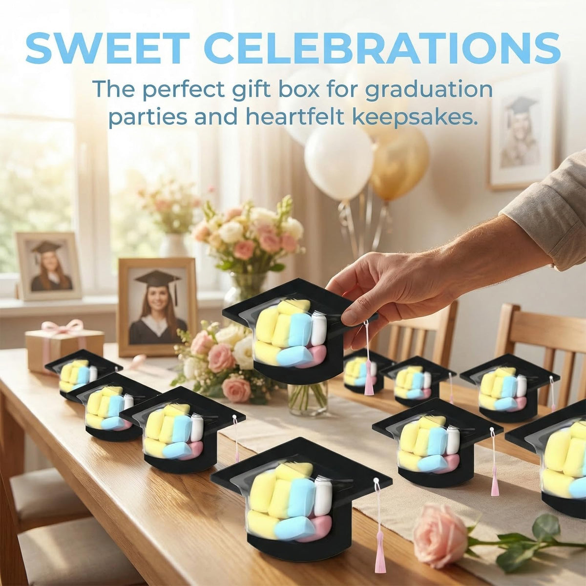 NRGQAXM Graduation Cap Candy Box, Graduation Cards with Plastics Domes Graduations Candy Dome Greetingcard Gift with Tassels Chocolate Box for Friend