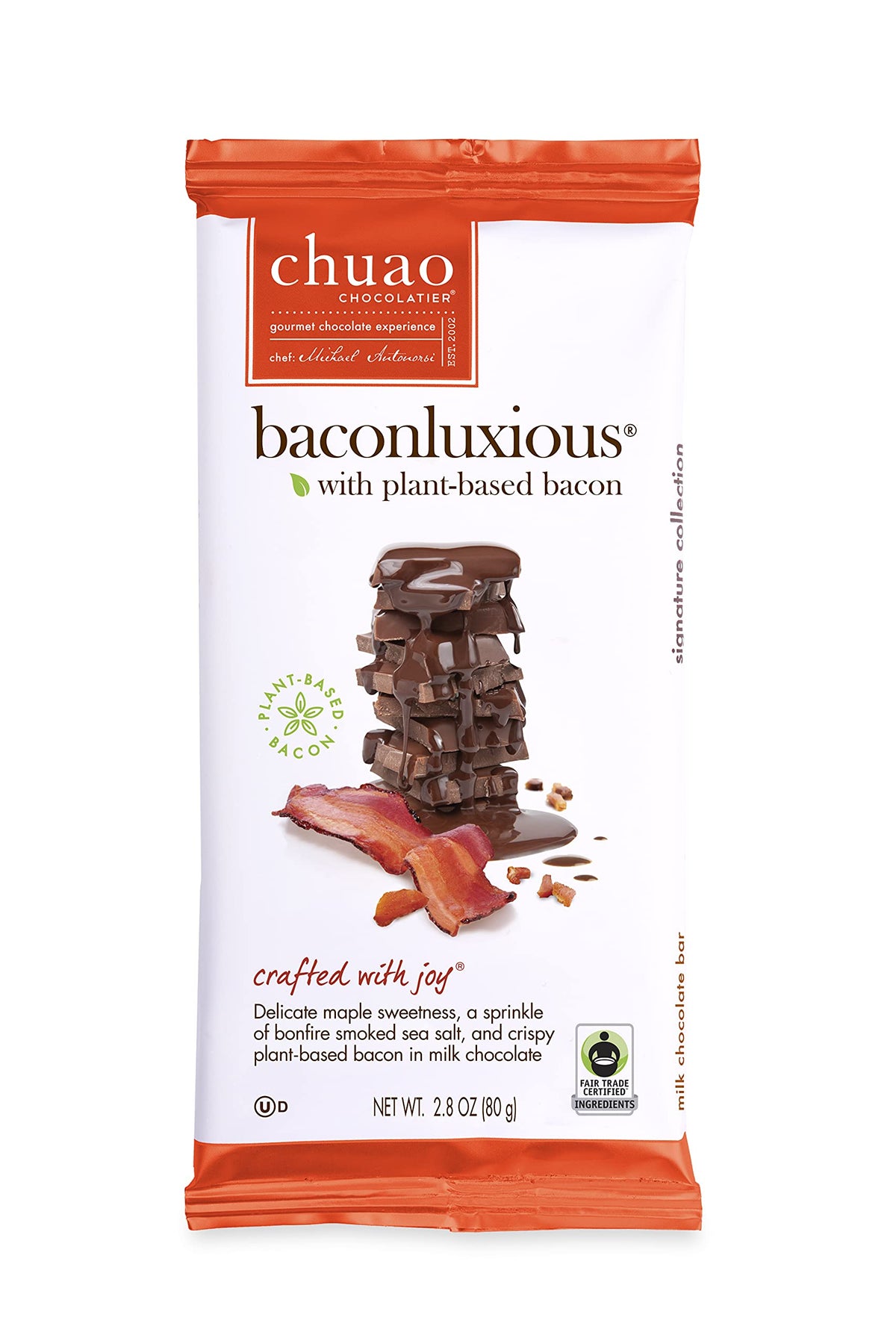 Chuao Chocolatier Baconluxious Chocolate with Plant-Based Bacon Milk Chocolate Bars | Gourmet Chocolate Artisan European No Preservatives | For Gift