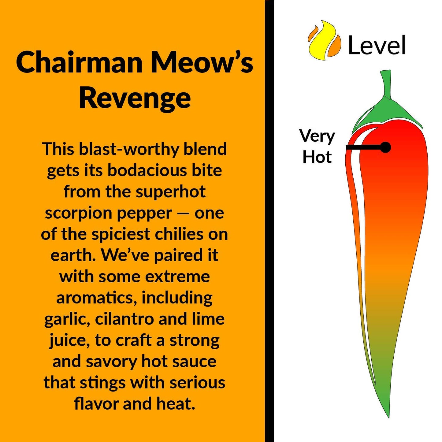 Chairman Meow's Revenge Scorpion Pepper Sauce by Fat Cat Gourmet | Strong & Savory | Great with Grilled Meats, Veggies, Tacos, Dips | Very Hot |