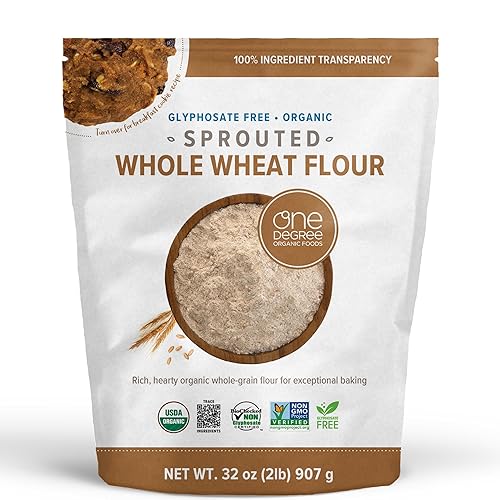 One Degree Organics Sprouted Whole Wheat Flour, Glyphosate-Free, USDA Organic, Whole Grain, High Fiber, Non-GMO, Vegan, Kosher, White Flour