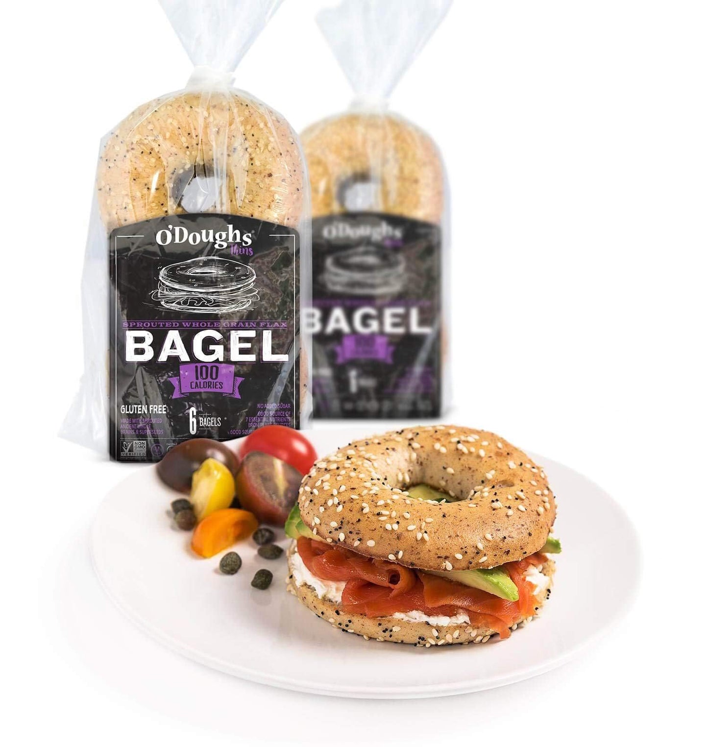 ODough's Thins Sprouted Whole Grain Flax Gluten Free Bagels Presliced (Frozen 0.50 Unit) (Pack of 6)